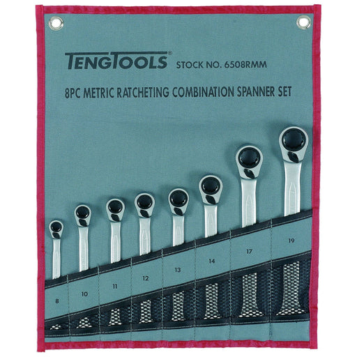 Teng Tools Ratcheting Combination Spanner Set R Tool Roll 8 Pieces Teng Tools - Dynamic Drive