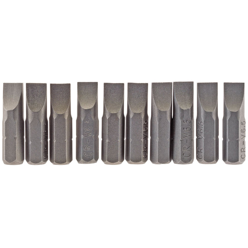 Draper Plain Slot Insert Bit, 6.5mm, 1/4" Hex, 25mm Long (Pack of 10) 64034 Draper - Dynamic Drive