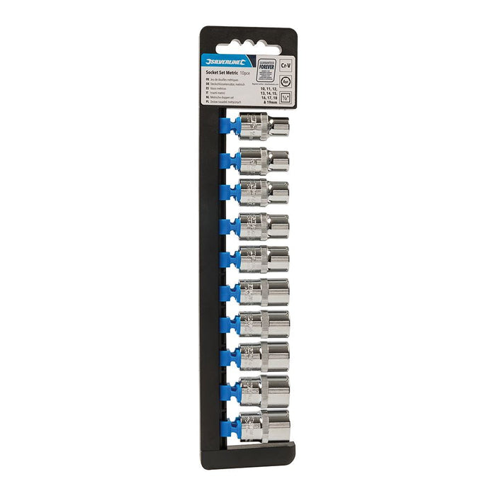 Silverline Socket Set 1/2" Drive 6pt Metric 10pce 10 - 19mm Silverline - Dynamic Drive
