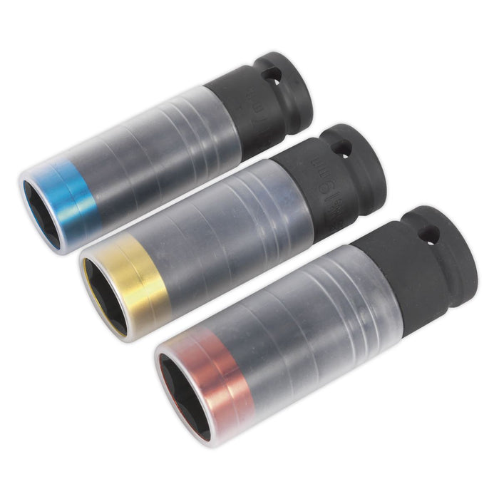 Sealey Alloy Wheel Ultra-Power Impact Socket Set 3pc 1/2"Sq Drive SX039 Sealey - Dynamic Drive