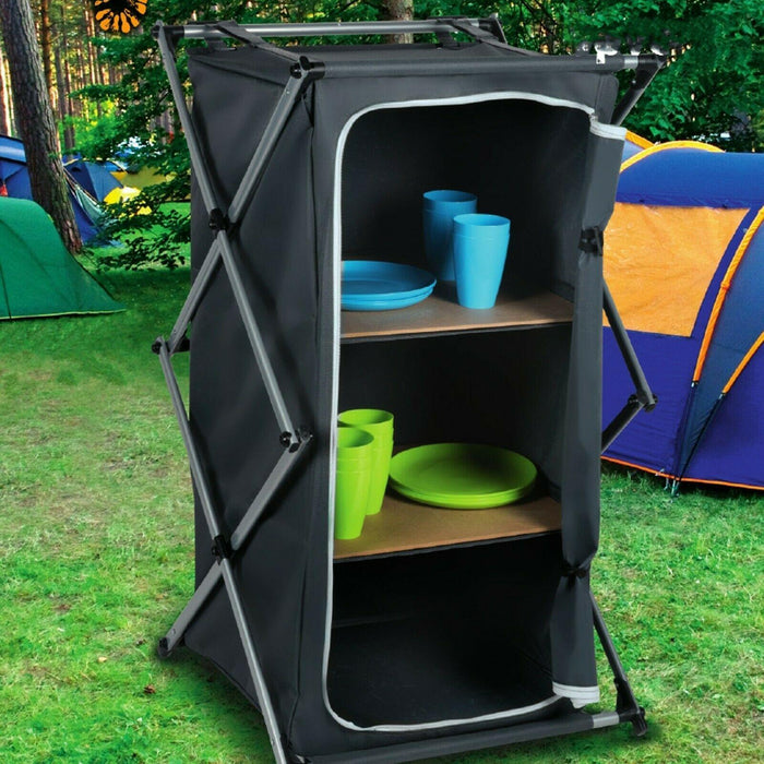 Camping Storage Cupboard Cabinet Folding Canvas Clothes Wardrobe 2 Shelves Camp Active  - Dynamic Drive