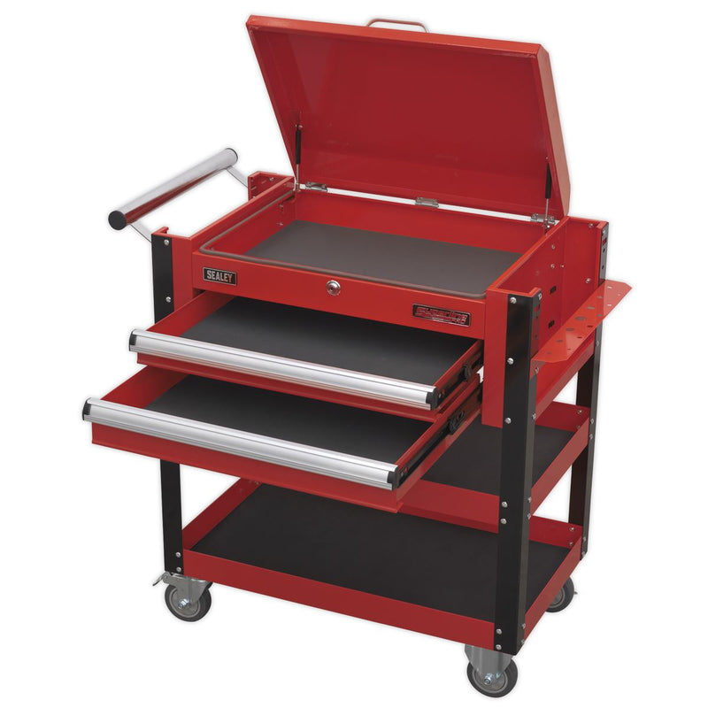 Sealey Heavy-Duty Mobile Tool & Parts Trolley 2 Drawers & Lockable Top Red Sealey - Dynamic Drive
