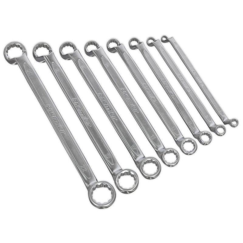 Sealey Premier 8pc Cold Stamped Offset Double End Ring Spanner Set Metric 6-22mm Sealey  - Dynamic Drive
