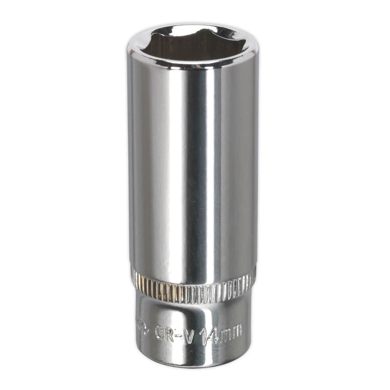 Sealey WallDrive Socket 14mm Deep 1/4"Sq Drive Fully Polished SP1414D Sealey - Dynamic Drive