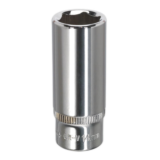 Sealey WallDrive Socket 14mm Deep 1/4"Sq Drive Fully Polished SP1414D Sealey - Dynamic Drive