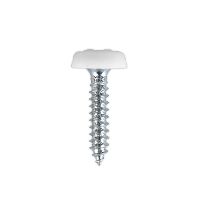 Sealey Numberplate Screw Plastic Enclosed Head 4.8 x 24mm White Pack of 50 PTNP5 Sealey - Dynamic Drive