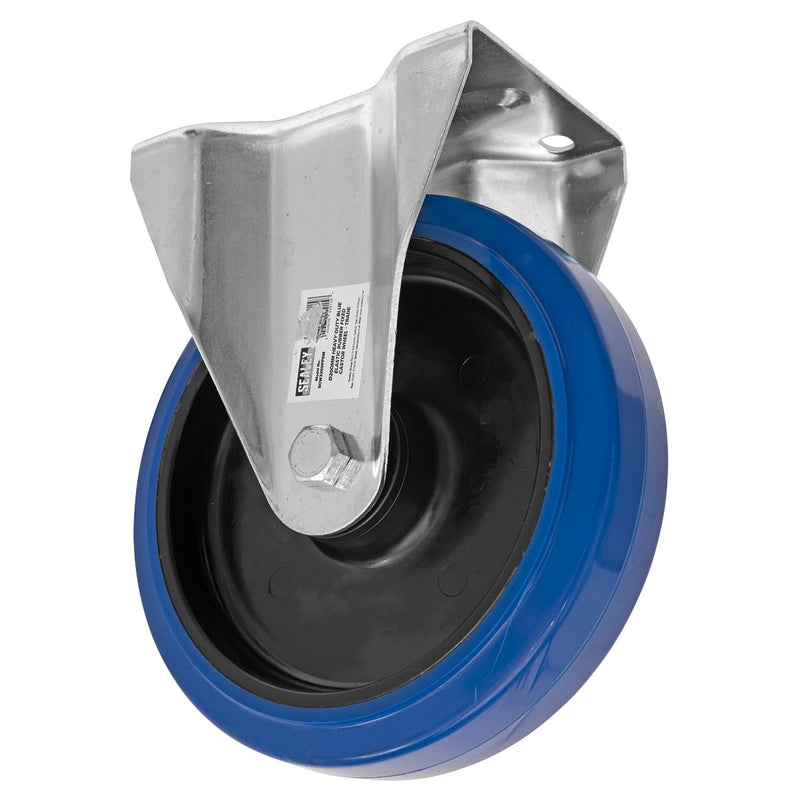 Sealey Heavy-Duty Blue Elastic Rubber Fixed Castor Wheel200mm Trade Sealey - Dynamic Drive