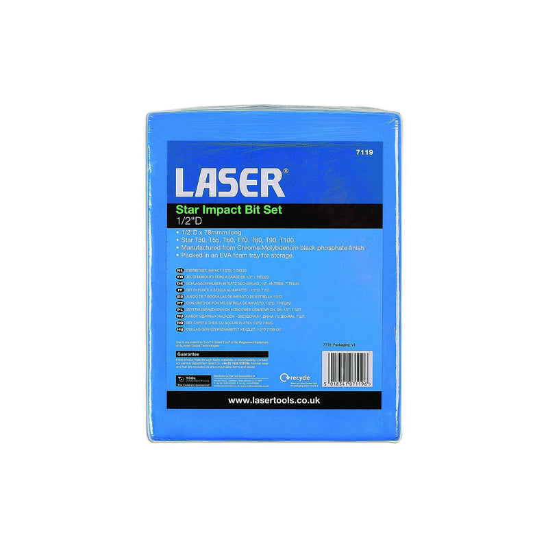 Laser Long Impact Star Socket Bit Set 1/2"D 7pc 7119 Laser - Dynamic Drive
