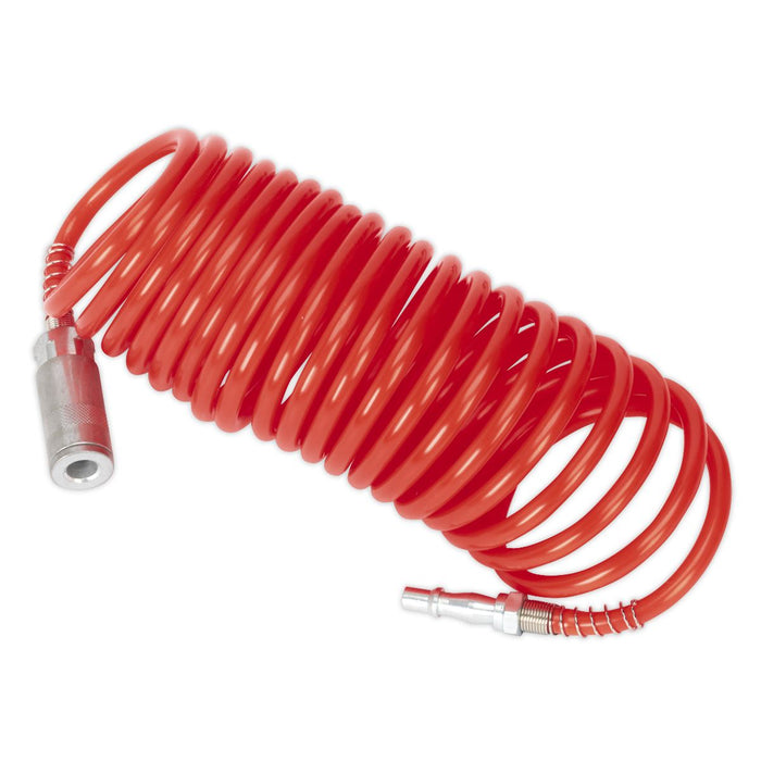 Sealey PE Coiled Air Hose 5m x 5mm with Couplings SA305 Sealey  - Dynamic Drive