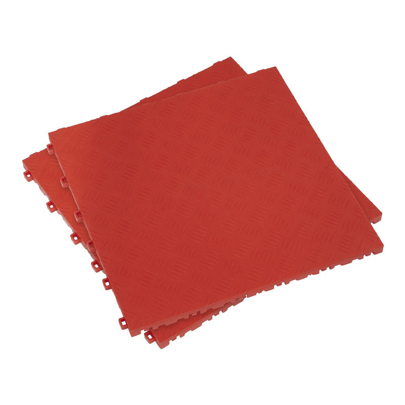 Sealey Polypropylene Floor Tile 400 x 400mm Red Treadplate Pack of 9 FT3R Sealey - Dynamic Drive