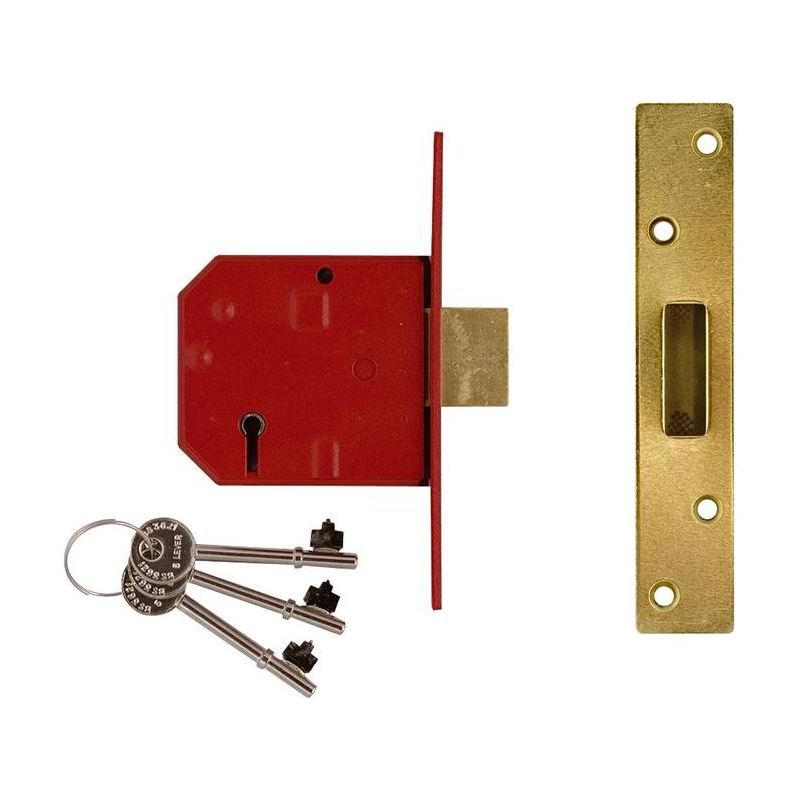 Union 2134E 5 Lever BS Mortice Deadlock Satin Brass Finish 67mm 2.5in Box UNION - Dynamic Drive