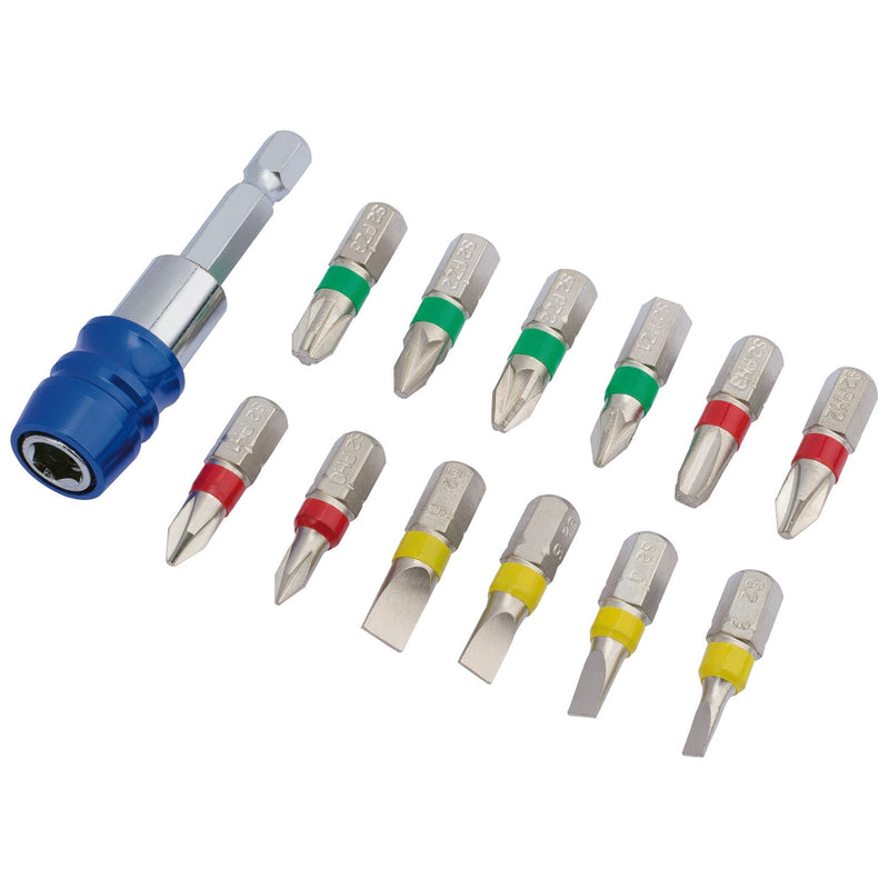 Draper Coloured Screwdriver Bit Set With Magnetic Holder (13 Piece) 82401 Draper - Dynamic Drive