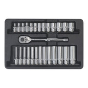 Sealey Ratchet Wrench & Socket Rail Set 27pc 1/4"Sq Drive AK66481 Sealey - Dynamic Drive