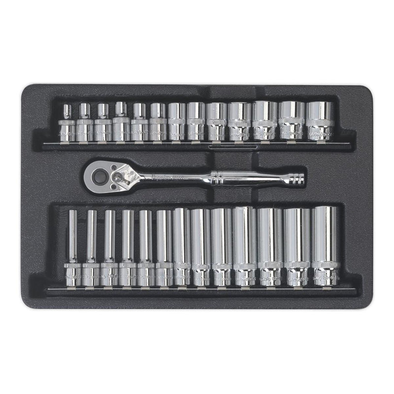 Sealey Ratchet Wrench & Socket Rail Set 27pc 1/4"Sq Drive AK66481 Sealey - Dynamic Drive