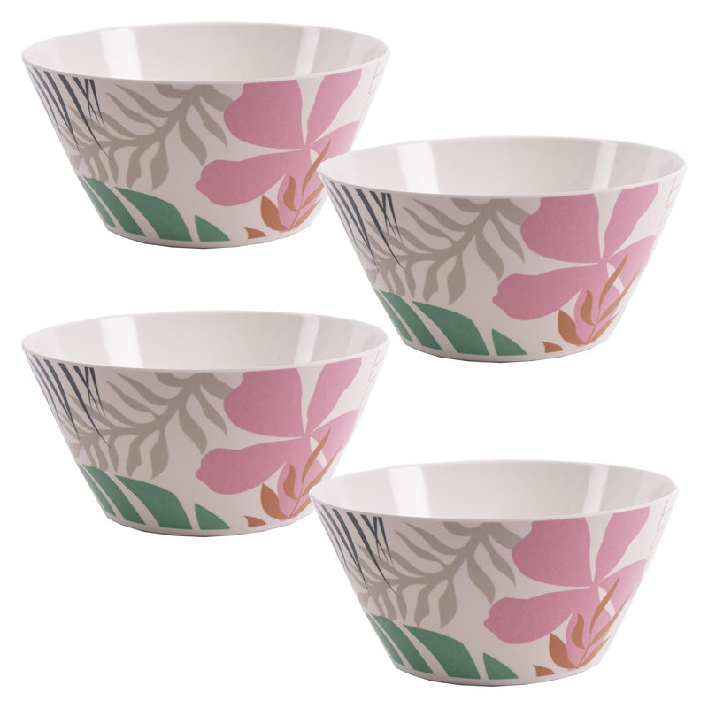 4 x Reusable Plastic Melamine Jungle Flowers Breakfast Salad Bowls for Camping Picnic Summit - Dynamic Drive