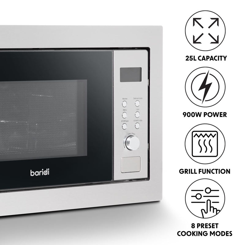 Baridi Integrated Microwave Oven with Grill 25L Capacity 900W - Stainless Steel Baridi - Dynamic Drive