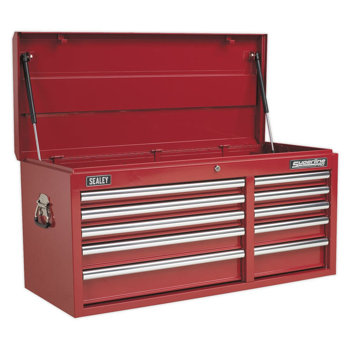 Sealey Topchest 10 Drawer with Ball-Bearing Slides Heavy-Duty Red AP41110 Sealey - Dynamic Drive