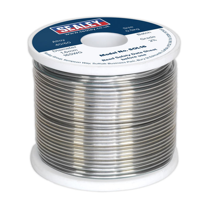 Sealey Solder Wire Quick Flow 1.6mm/16SWG 40/60 0.5kg Reel SOL16 Sealey - Dynamic Drive