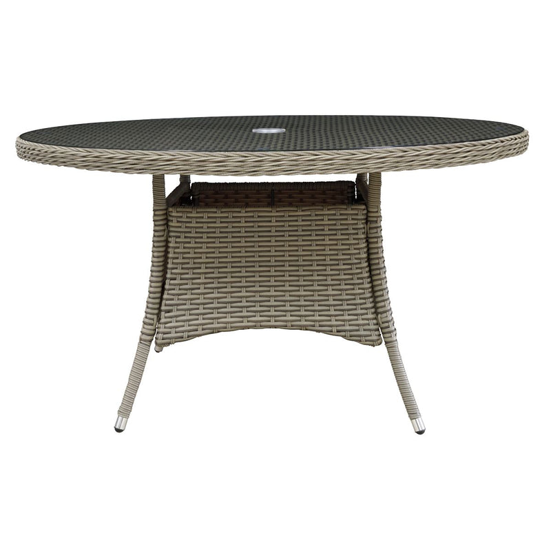 Dellonda Chester Rattan Wicker Round Outdoor Dining Table Tempered Glass Top Dellonda - Dynamic Drive