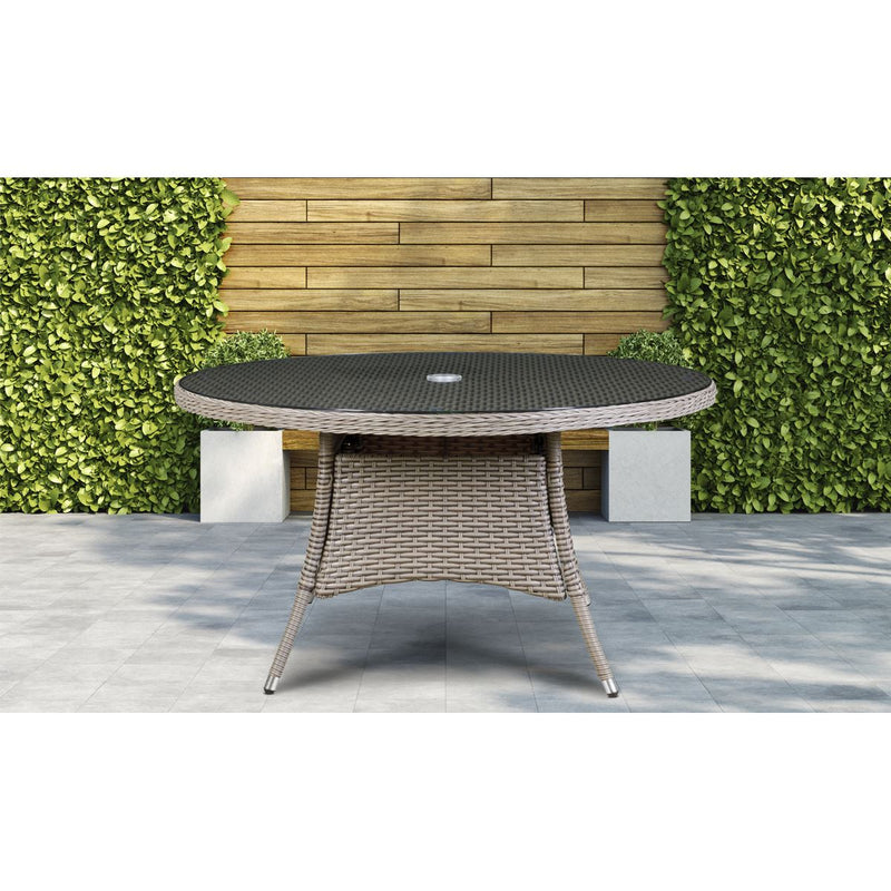 Dellonda Chester Rattan Wicker Round Outdoor Dining Table Tempered Glass Top Dellonda - Dynamic Drive