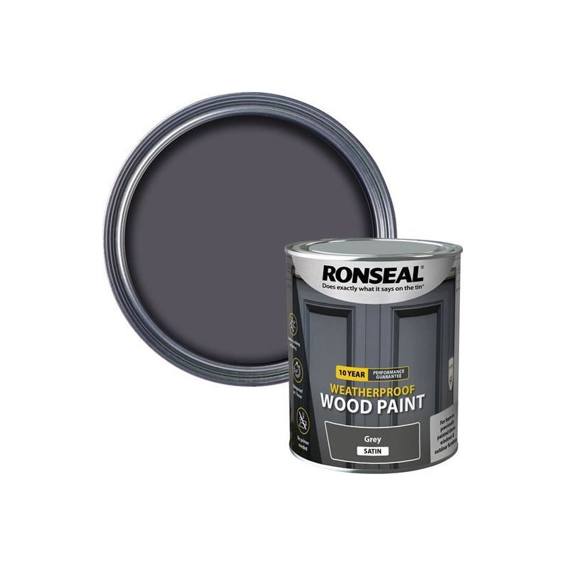 Ronseal 10 Year Weatherproof Wood Paint Grey Satin 750ml Ronseal - Dynamic Drive