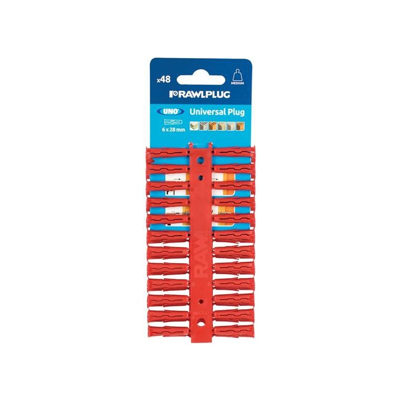 Rawlplug Red UNO® Plugs 6 x 28mm (Card 48) Rawlplug - Dynamic Drive