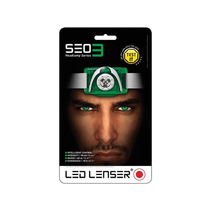 Ledlenser SEO3 LED Headlamp - Green (Test-It Pack) Ledlenser - Dynamic Drive
