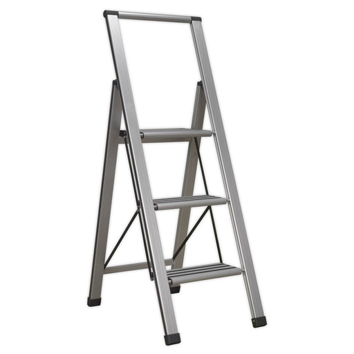 Sealey Aluminium Prof Folding Step Ladder 3-Step 150kg Capacity APSL3 Sealey  - Dynamic Drive