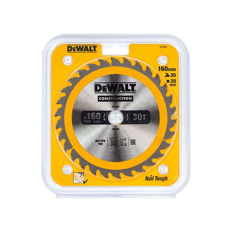 Dewalt Power Tools Portable Construction Circular Saw Blade 160 x 20mm x 30T DeWALT Power Tools - Dynamic Drive