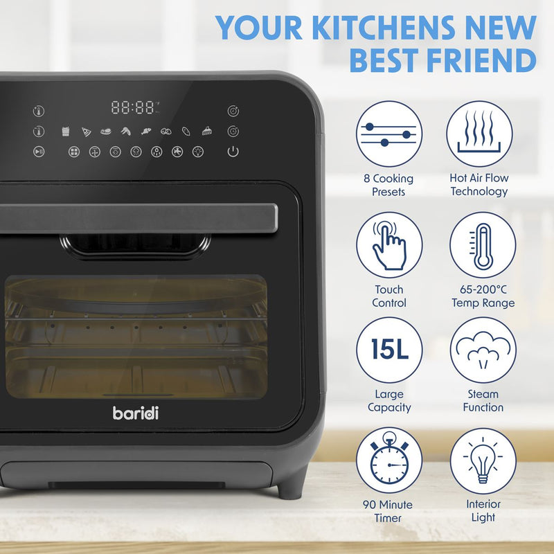 Baridi Steam Air Fryer Oven 15L Capacity DH171 Baridi - Dynamic Drive