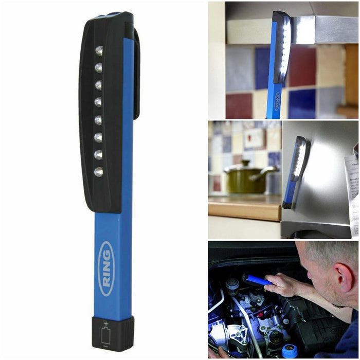 Ring 8 Led Mini Inspection Light Lamp Torch Pen With Pocket Clip & Magnet Ril50 Ring Automotive - Dynamic Drive