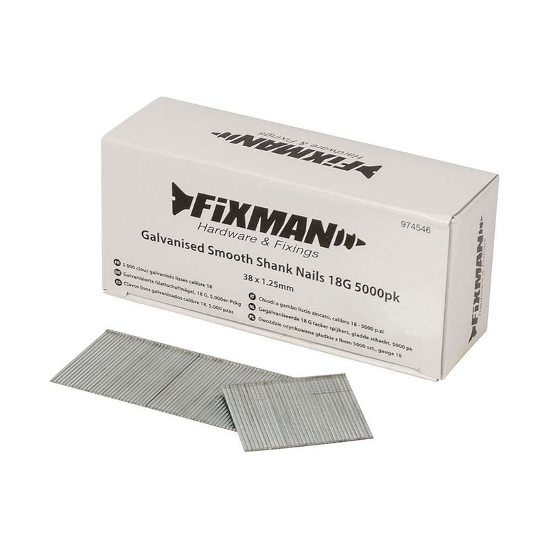 Fixman Galvanised Smooth Shank Nails 18G 5000pk 38 x 1.25mm Fixman - Dynamic Drive