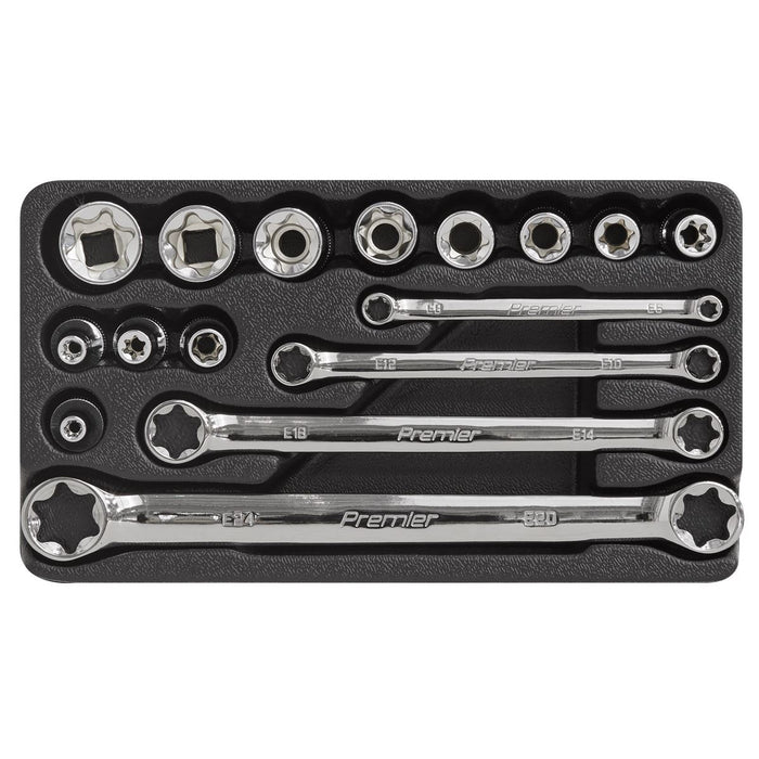 Sealey Premier 16pc Trx-Star* Socket & Spanner Set 3/8" Sq Drive E6-E24 Sealey  - Dynamic Drive