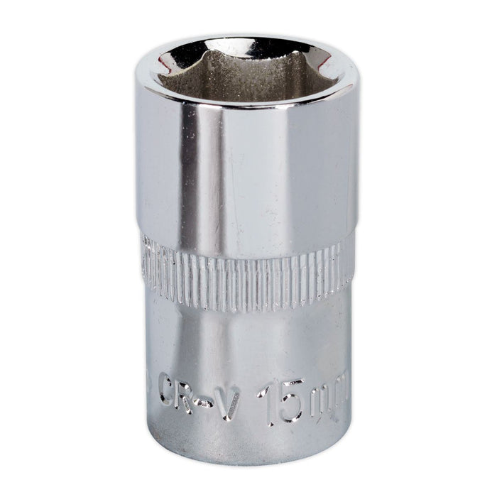 Sealey WallDrive Socket 15mm 1/2"Sq Drive Fully Polished SP1215 Sealey - Dynamic Drive