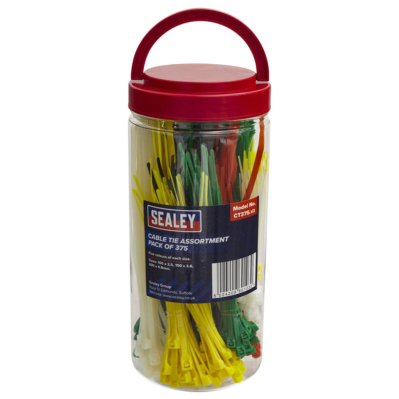 Sealey Cable Tie Assortment Pack of 375 CT375 Sealey - Dynamic Drive