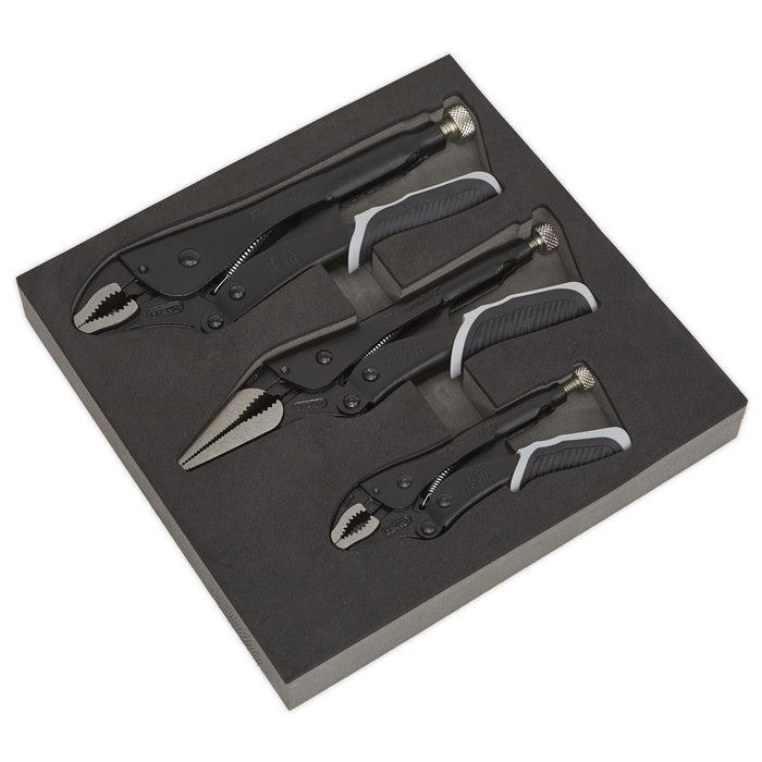 Sealey Premier Black 3pc Quick Release Locking Plier Sets Mole Grips Pliers Sealey  - Dynamic Drive