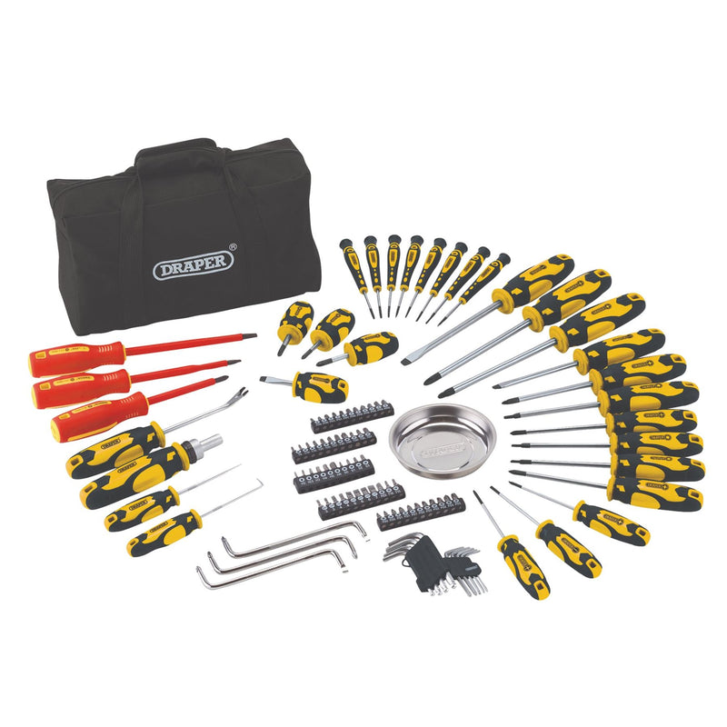 Draper Screwdriver and Bit Set with Soft Storage Bag, Yellow (100 Piece) 03992 Draper - Dynamic Drive