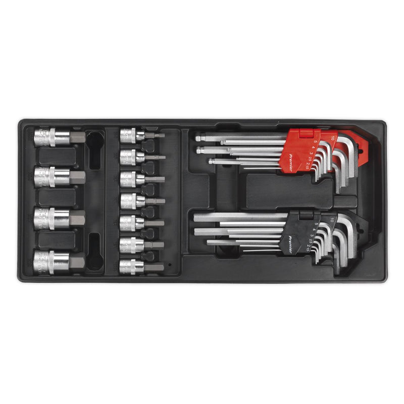 Sealey Tool Tray with Hex/Ball-End Hex Keys & Socket Bit Set 29pc TBT07 Sealey - Dynamic Drive