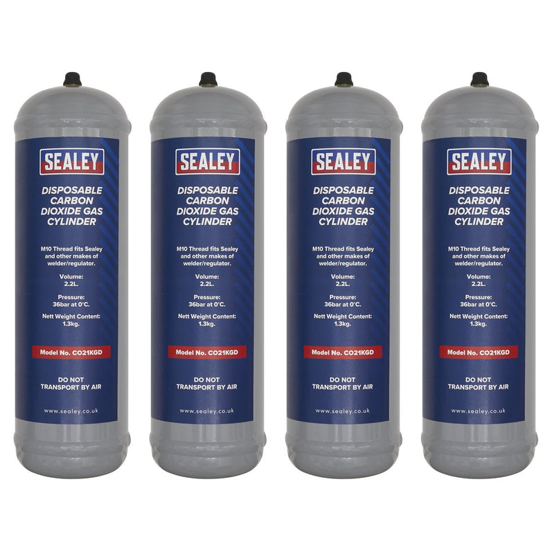 Sealey Disposable Carbon Dioxide Gas Cylinder 1.3kg - Pack of 4 CO21KGD4 Sealey - Dynamic Drive