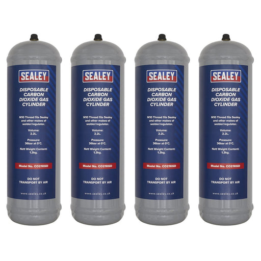 Sealey Disposable Carbon Dioxide Gas Cylinder 1.3kg - Pack of 4 CO21KGD4 Sealey - Dynamic Drive
