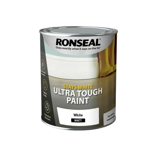Ronseal Stays White Ultra Tough Paint Matt White 750ml Ronseal - Dynamic Drive