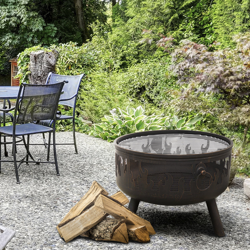 Dellonda Deluxe Firepit Fireplace Outdoor Patio Heater Cooking Grill & Poker Dellonda  - Dynamic Drive