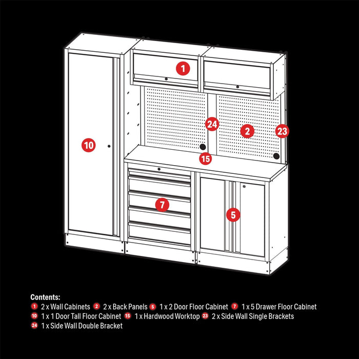 Draper BUNKER Modular Storage Combo with Hardwood Worktop (11 Piece) 04488 Draper - Dynamic Drive