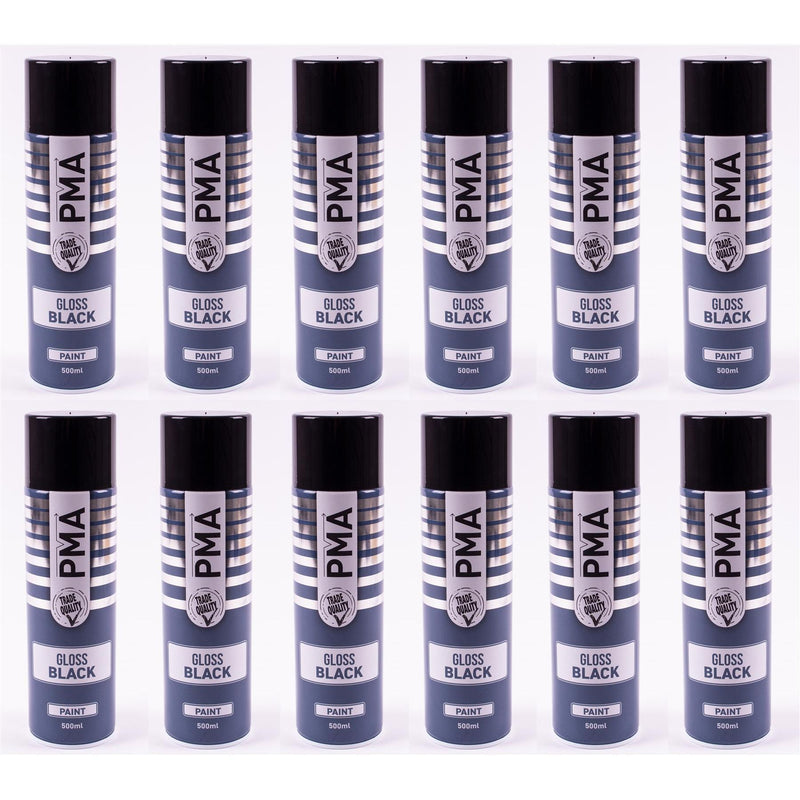 12x PMA Professional Gloss Black 500ml Spray Paint High Coverage PMA - Dynamic Drive