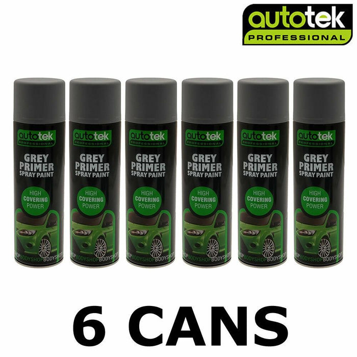 6x Autotek Professional Grey Primer 500Ml Spray Paint High Coverage Autotek  - Dynamic Drive