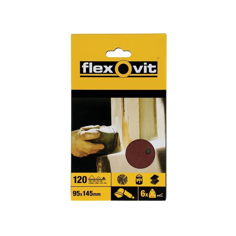 Flexovit Detail Hook & Loop Sanding Sheets 95x145mm Fine 120G (Pack 6) Flexovit - Dynamic Drive