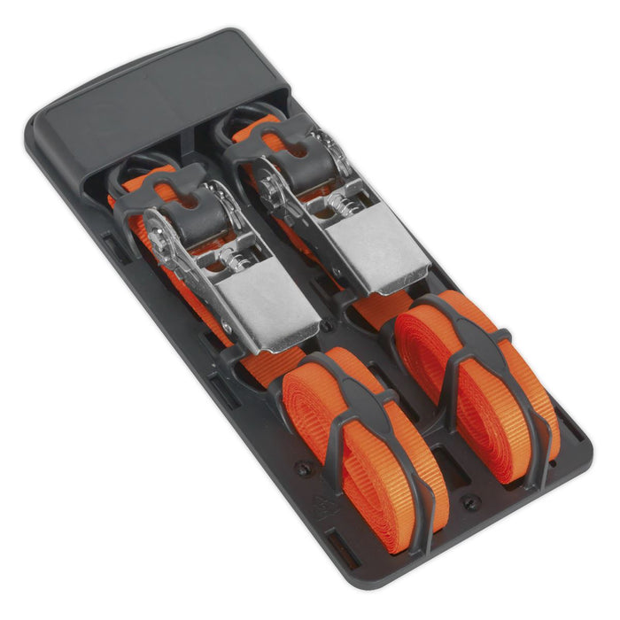 Sealey Ratchet Tie Down 25mm x 4m Polyester Webbing with S-Hooks 500kg Breaking Sealey - Dynamic Drive