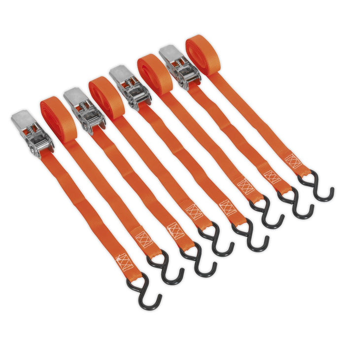 Sealey Ratchet Tie Down 25mm x 4m Polyester Webbing with S-Hooks 500kg Breaking Sealey  - Dynamic Drive