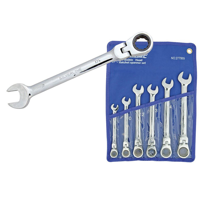 Silverline Flexible Head Ratchet Spanner Set 6pce 8 - 17mm Silverline - Dynamic Drive