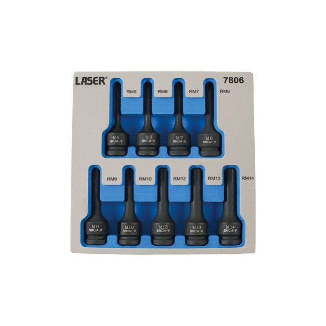 Laser Impact Ribe Socket Bit Set 1/2"D 9pc 7806 Laser - Dynamic Drive